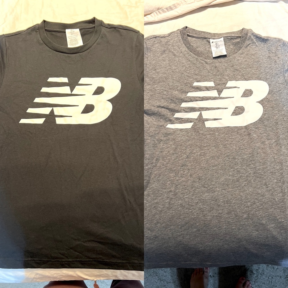 Lot of 2 NWT New Balance Classic Logo Mens Tees Small Grey/White, Black/White